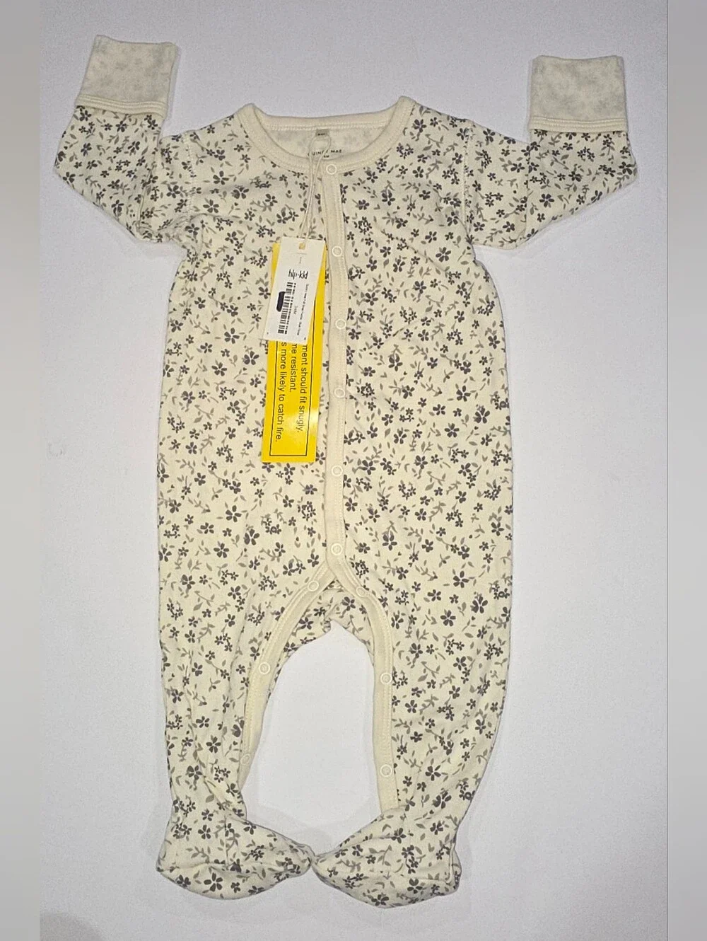 Quincy Mae Cream Footed One-Piece with Gray Floral Print
